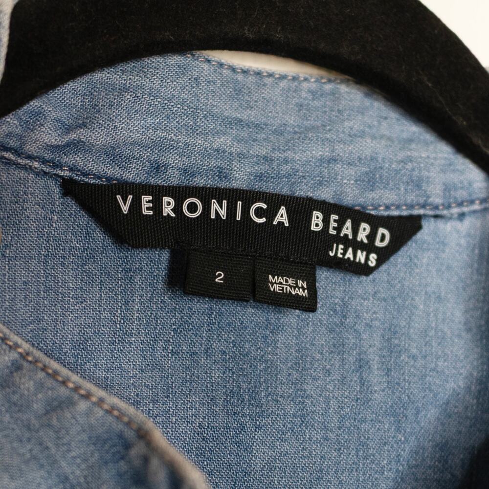 Veronica Beard Dalton Shirt Mystic Blue Button Front Puff Sleeves Chambray SZ 2 - Picture 7 of 8